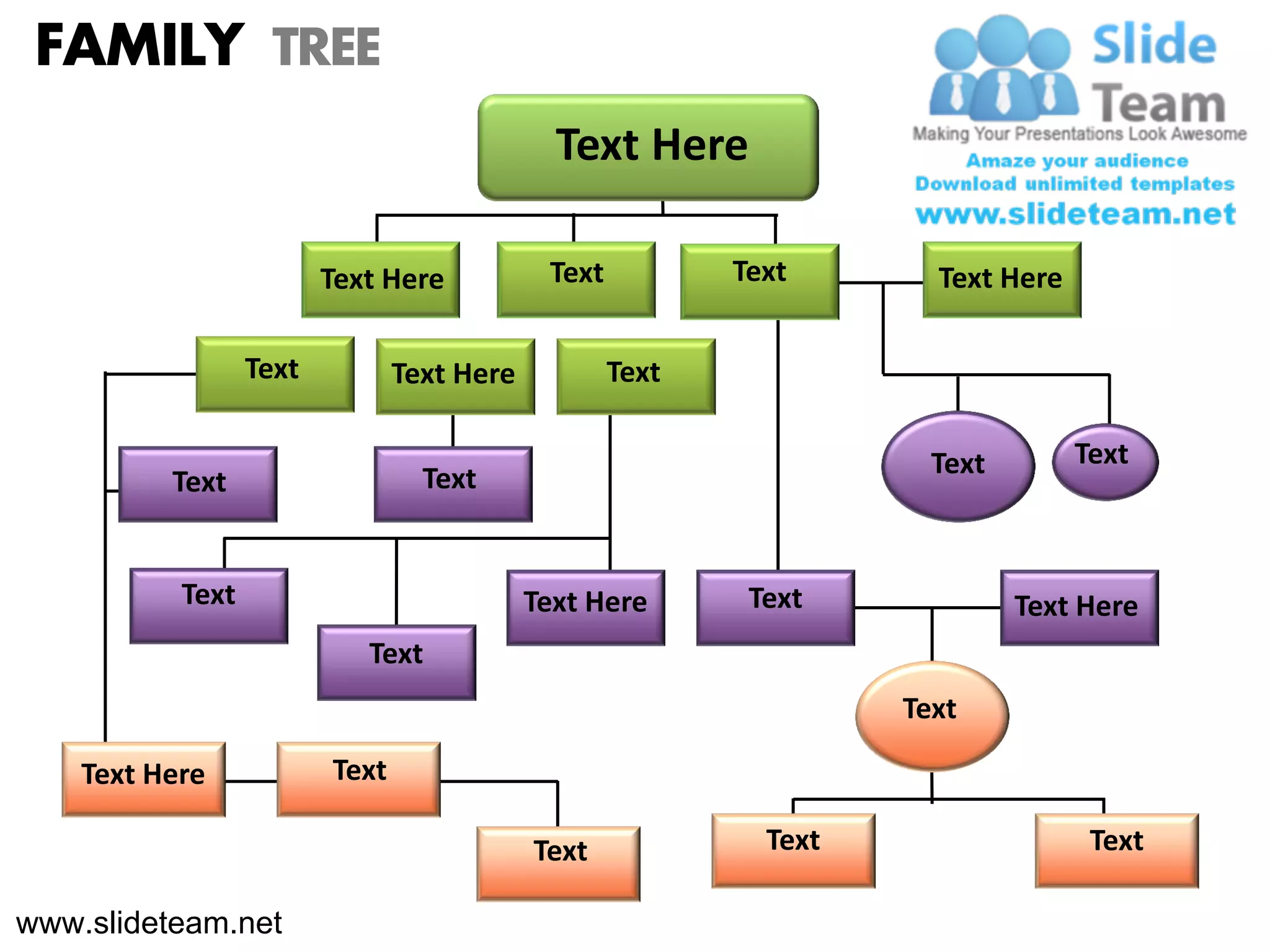 FAMILY TREE
                                              Text Here

                         Text Here           Text          Text       Text Here

                  Text          Text Here           Text

                                                                      Text        Text
          Text                    Text


           Text                             Text Here       Text             Text Here
                            Text
                                                                    Text

    Text Here            Text

                                            Text             Text                  Text

www.slideteam.net
 