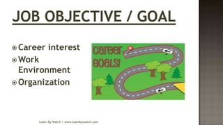  Career

interest

 Work

Environment
 Organization

Learn By Watch | www.learnbywatch.com

 