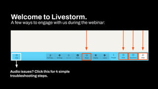 Welcome to Livestorm.
A few ways to engage with us during the webinar:
Audio issues? Click this for 4 simple
troubleshooti...