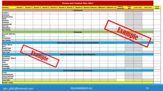 phr_ali91@hotmail.com MUHAMMAD ALI 74
Promo and Tactical Plan 2017
Activity Month-1 Month-2 Month-3 Month-4 Month-5 Month-...