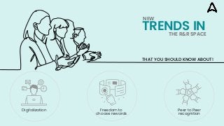 TRENDS IN
NEW
THE R&R SPACE
THAT YOU SHOULD KNOW ABOUT!
Digitalization Freedom to
choose rewards
Peer to Peer
recognition
 