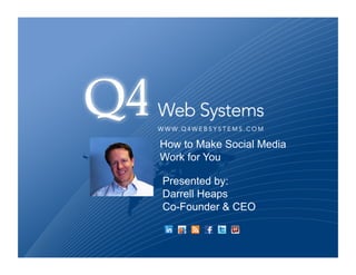 How to Make Social Media
Work for You

Presented by:
Darrell Heaps
Co-Founder & CEO
 