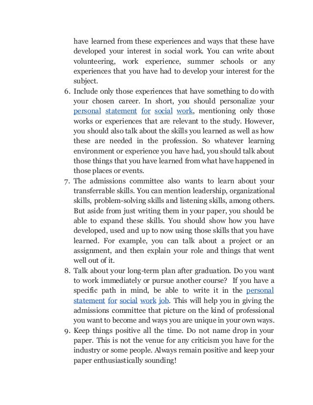Grad school personal statement sample social work