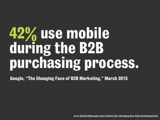 42% use mobile
during the B2B
purchasing process.
Google, “The Changing Face of B2B Marketing,” March 2015
www.thinkwithgoogle.com/articles/the-changing-face-b2b-marketing.html
 