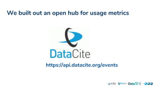 We built out an open hub for usage metrics
https://api.datacite.org/events
 