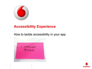 Accessibility Experience

    How to tackle accessibility in your app




1
                  –
 