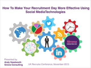 How To Make Your Recruitment Day More Effective Using
Social MediaTechnologies!

Presented by
Andy Headworth!
Sirona Consulting

UK Recruiter Conference, November 2013

 