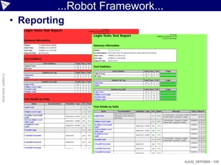 ...Robot Framework...
                    • Reporting
© ASERT 2006-2009




                                                     AJUG_SEP2009 - 128
 