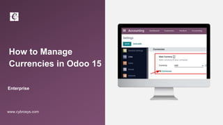How to Manage
Currencies in Odoo 15
Enterprise
www.cybrosys.com
 