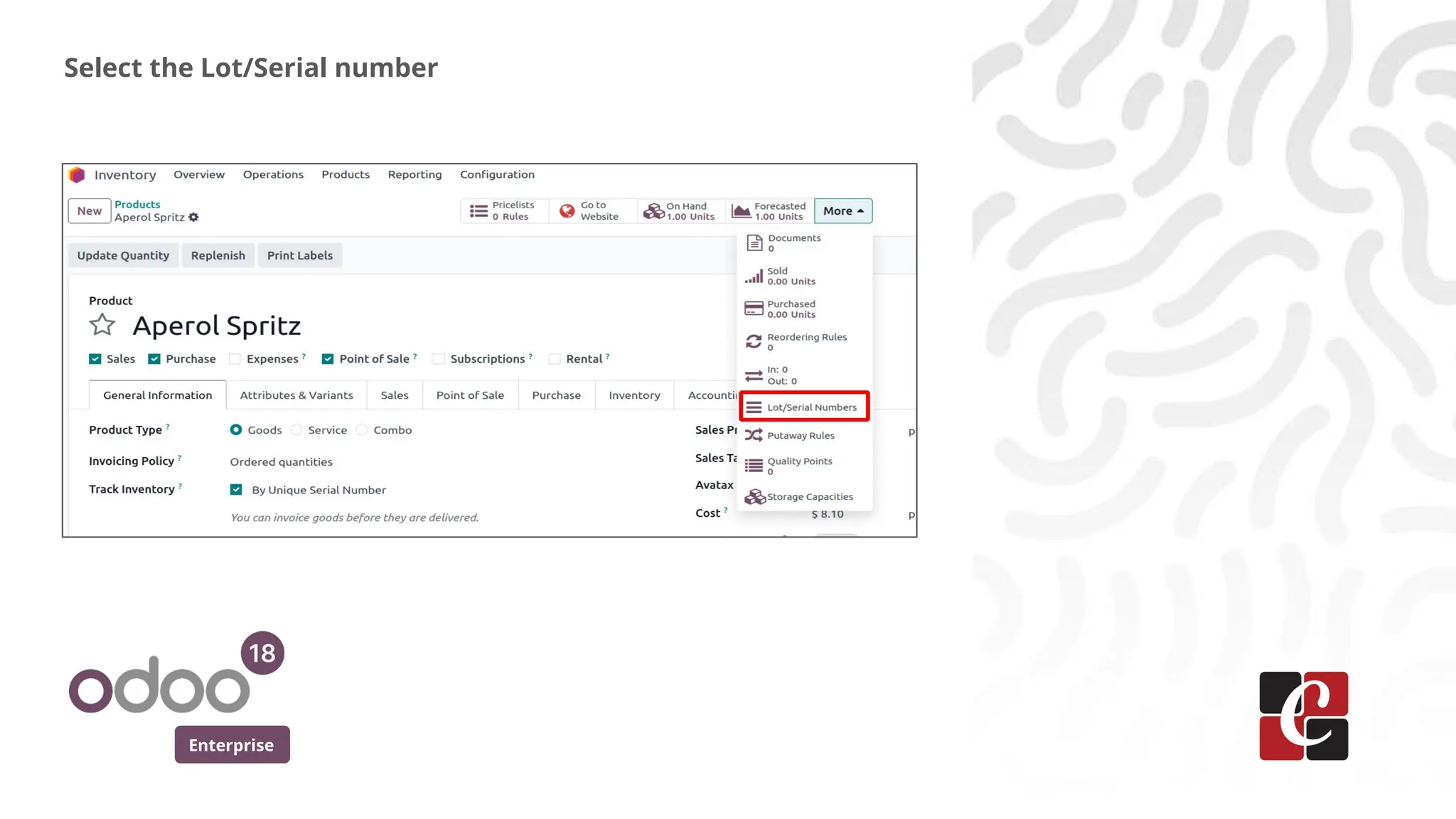Enterprise
Select the Lot/Serial number
 
