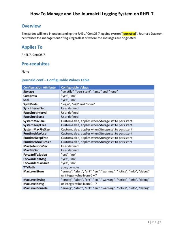 How to Manage journalctl Logging System on RHEL 7