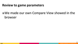 Copyright (C) 2018 DeNA Co.,Ltd. All Rights Reserved.
Review to game parameters
■We made our own Compare View showed in the
browser
20
 