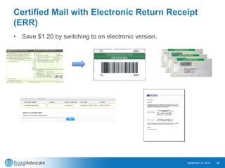 Certified Mail with Electronic Return Receipt
(ERR)
• Save $1.20 by switching to an electronic version.
September 18, 2019...