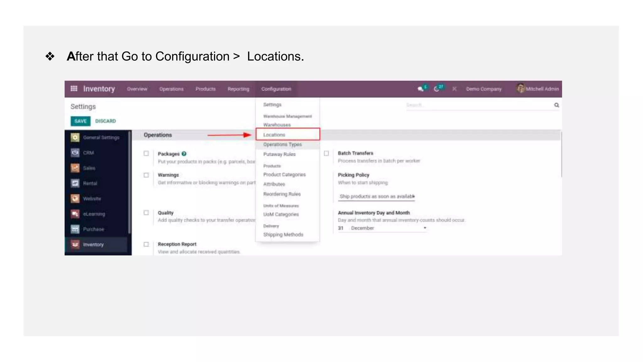 ❖ After that Go to Configuration > Locations.
 