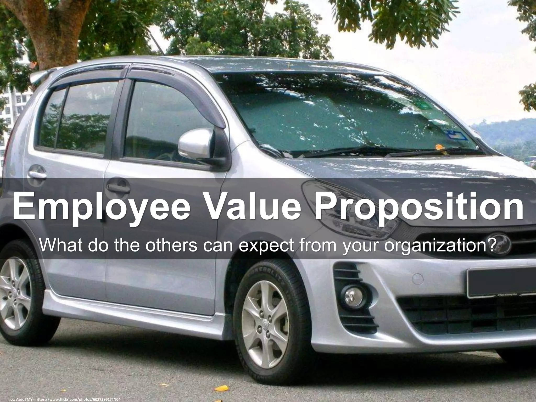 Employee Value Proposition
What do the others can expect from your organization?
cc: Aero7MY - https://www.flickr.com/photos/60373961@N04
 