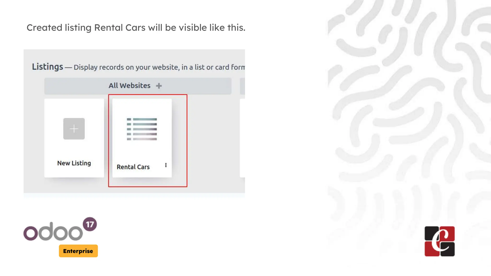 Enterprise
Created listing Rental Cars will be visible like this.
 