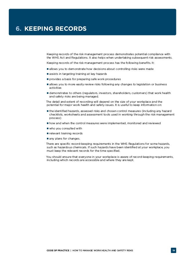 HOW TO MANAGE WORK HEALTH AND SAFETY RISKS Code of Practice
