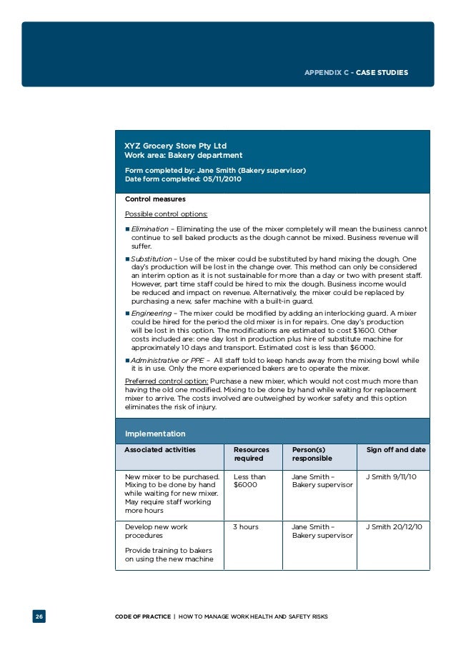 HOW TO MANAGE WORK HEALTH AND SAFETY RISKS Code of Practice