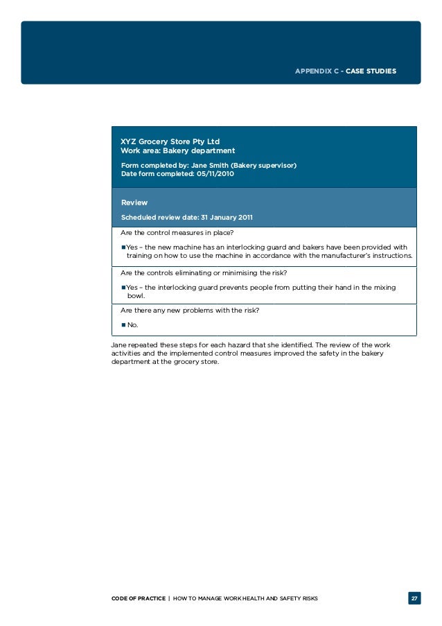 HOW TO MANAGE WORK HEALTH AND SAFETY RISKS Code of Practice
