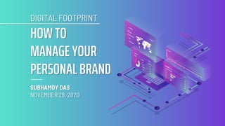 SUBHAMOY DAS
NOVEMBER 28, 2020
HOW TO
MANAGE YOUR
PERSONAL BRAND
DIGITAL FOOTPRINT
 
