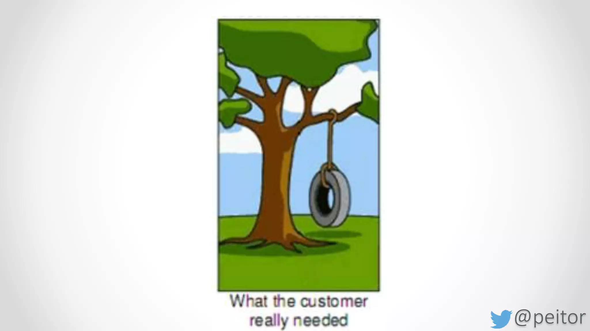 @peitor
Customers don’t care
• Clean Code
• Angular vs Aurelia vs React vs vanillaJs
• Refactorings
• Technologies
• Your Scrum or my Kanban
• Dependencies
• Your Feelings
 