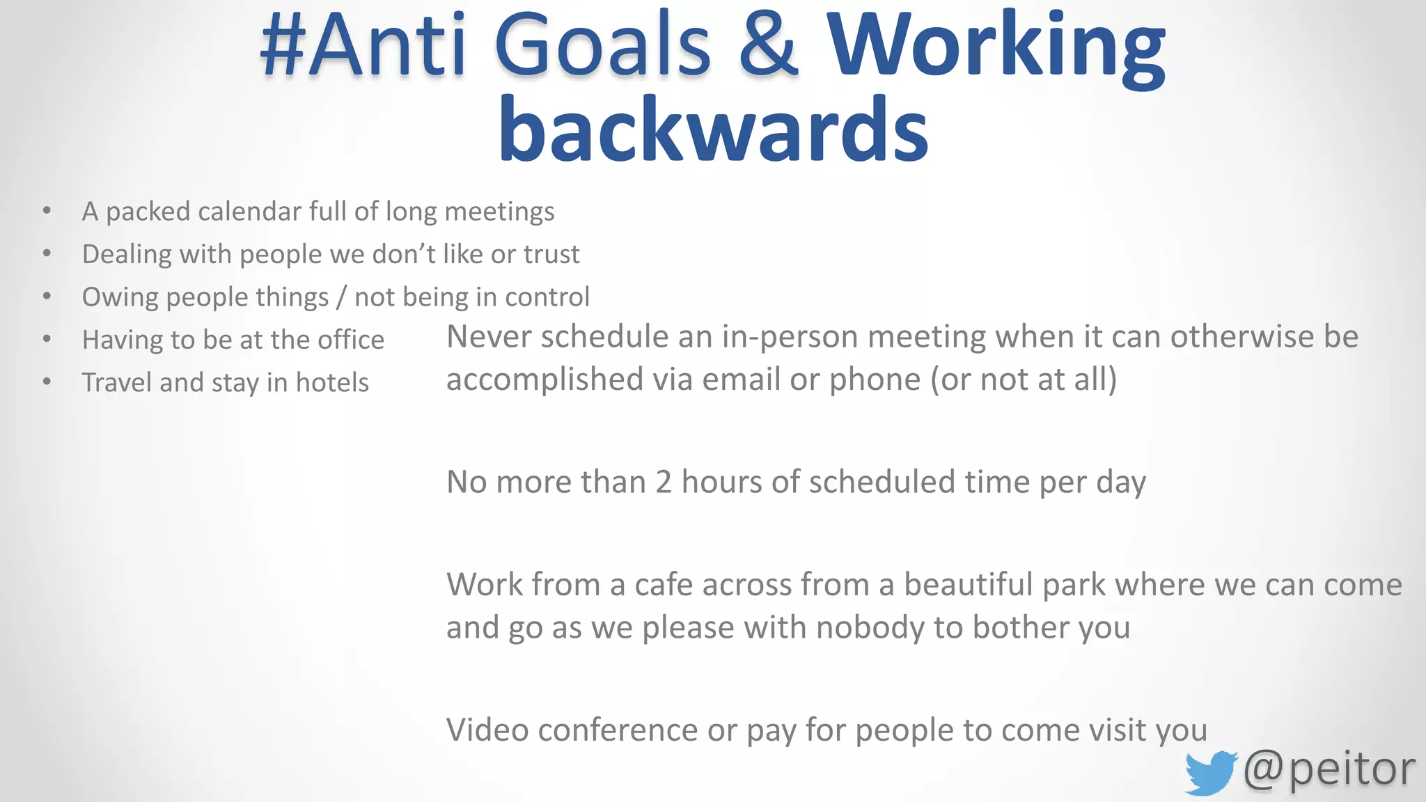 @peitor
# Personal Retrospectives
Example:
What mistakes did I make and how can I
learn from them?
 