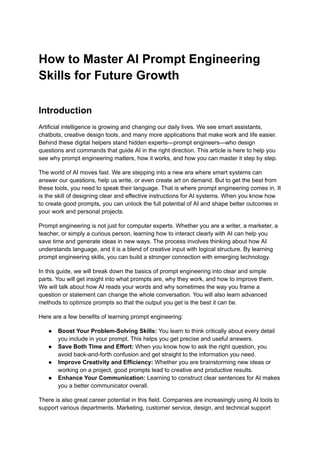 How to Master AI Prompt Engineering Skills for Future Growth | PDF