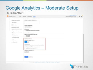 Google Analytics – Moderate Setup
SITE SEARCH
 