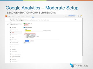 Google Analytics – Moderate Setup
LEAD GENERATION/FORM SUBMISSIONS
 