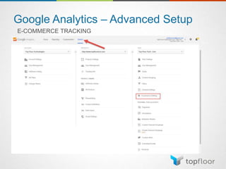 Google Analytics – Advanced Setup
E-COMMERCE TRACKING
 