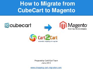 How to Migrate from
CubeCart to Magento
Prepared by Cart2Cart Team
June, 2013
www.shopping-cart-migration.com
 