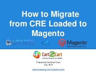 How to Migrate
from CRE Loaded to
Magento
Prepared by Cart2Cart Team
July, 2013
www.shopping-cart-migration.com
 