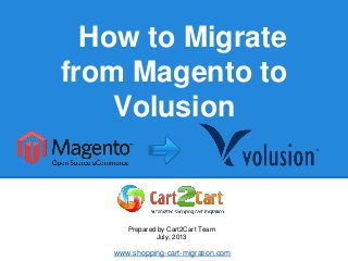 How to Migrate
from Magento to
Volusion
Prepared by Cart2Cart Team
July, 2013
www.shopping-cart-migration.com
 