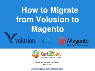 How to Migrate
from Volusion to
Magento
Prepared by Cart2Cart Team
July, 2013
www.shopping-cart-migration.com
 