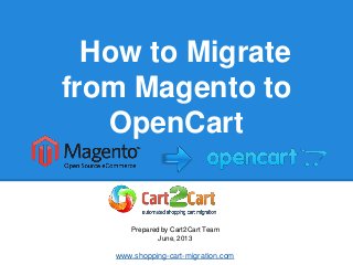 How to Migrate
from Magento to
OpenCart
Prepared by Cart2Cart Team
June, 2013
www.shopping-cart-migration.com
 