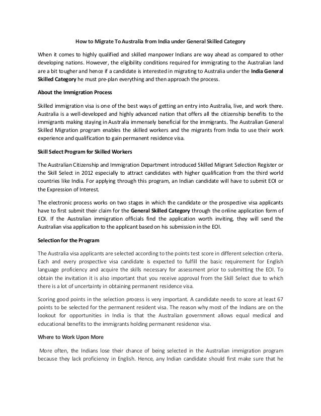 How To Migrate To Australia From India Under General Skilled - 