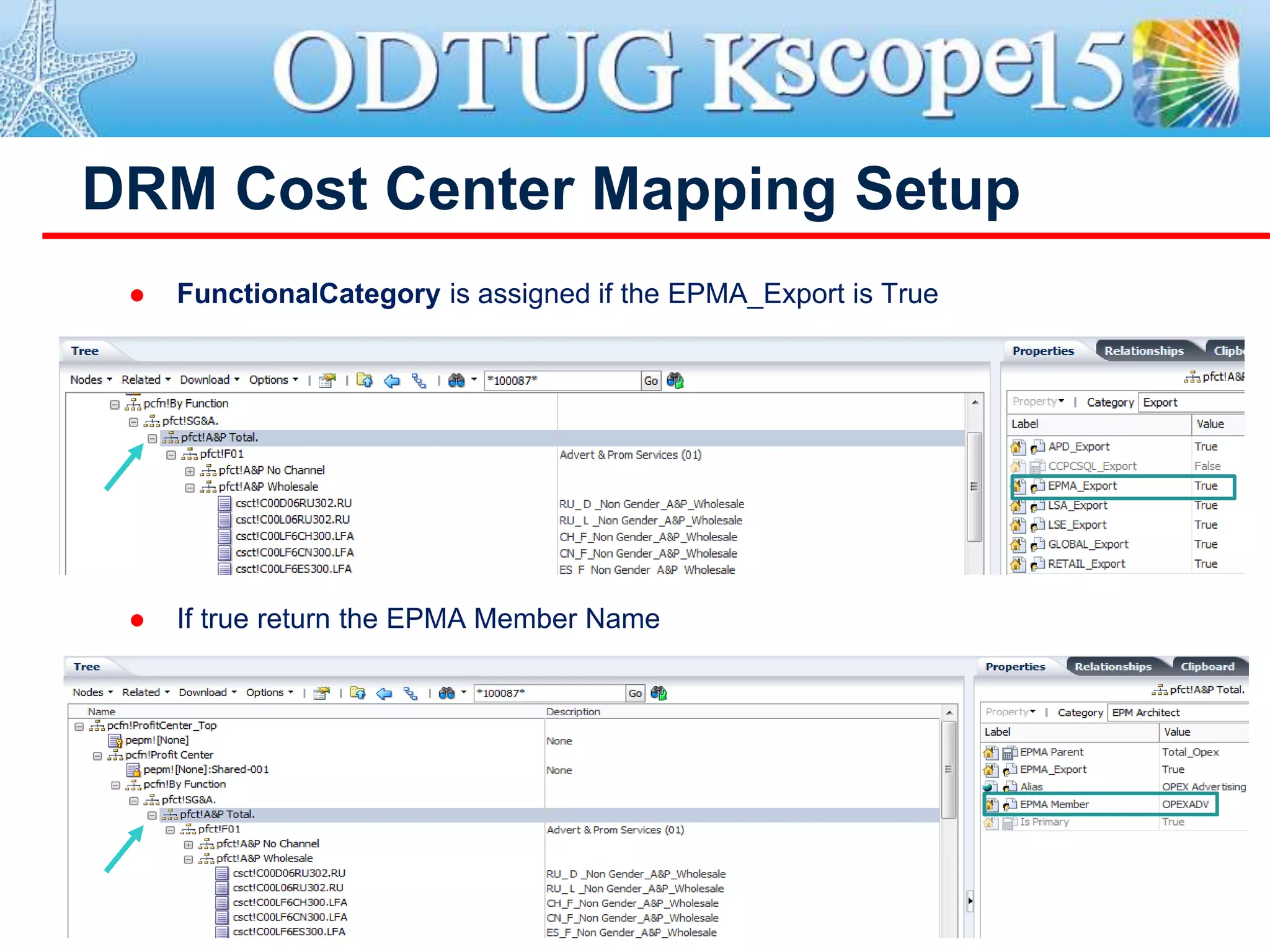 DRM Cost Center Mapping Setup
 FunctionalCategory is assigned if the EPMA_Export is True
 If true return the EPMA Member Name
 
