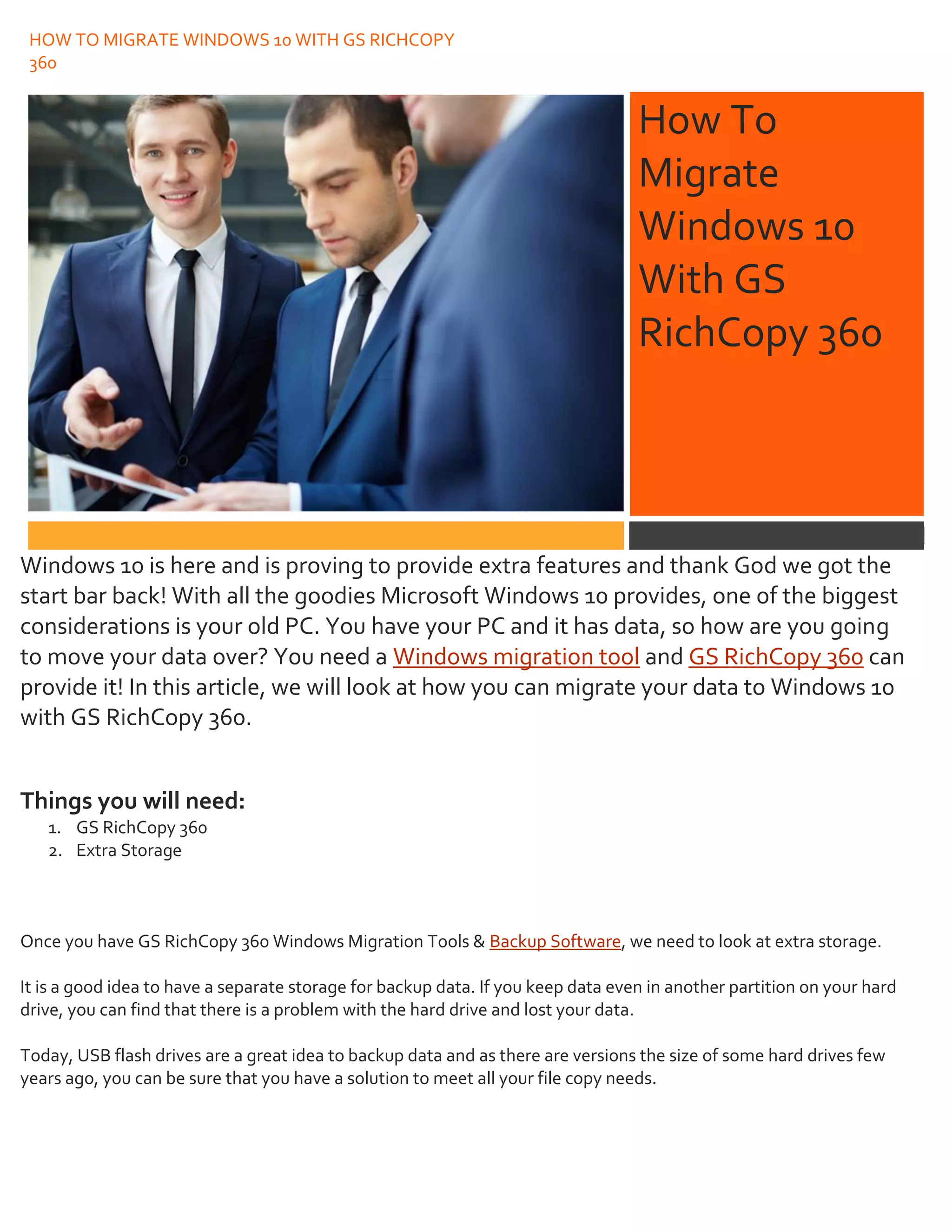 How to migrate windows 10 with gs rich copy 360 PDF
