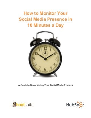 How to Monitor Your
Social Media Presence in
10 Minutes a Day

A Guide to Streamlining Your Social Media Process

 