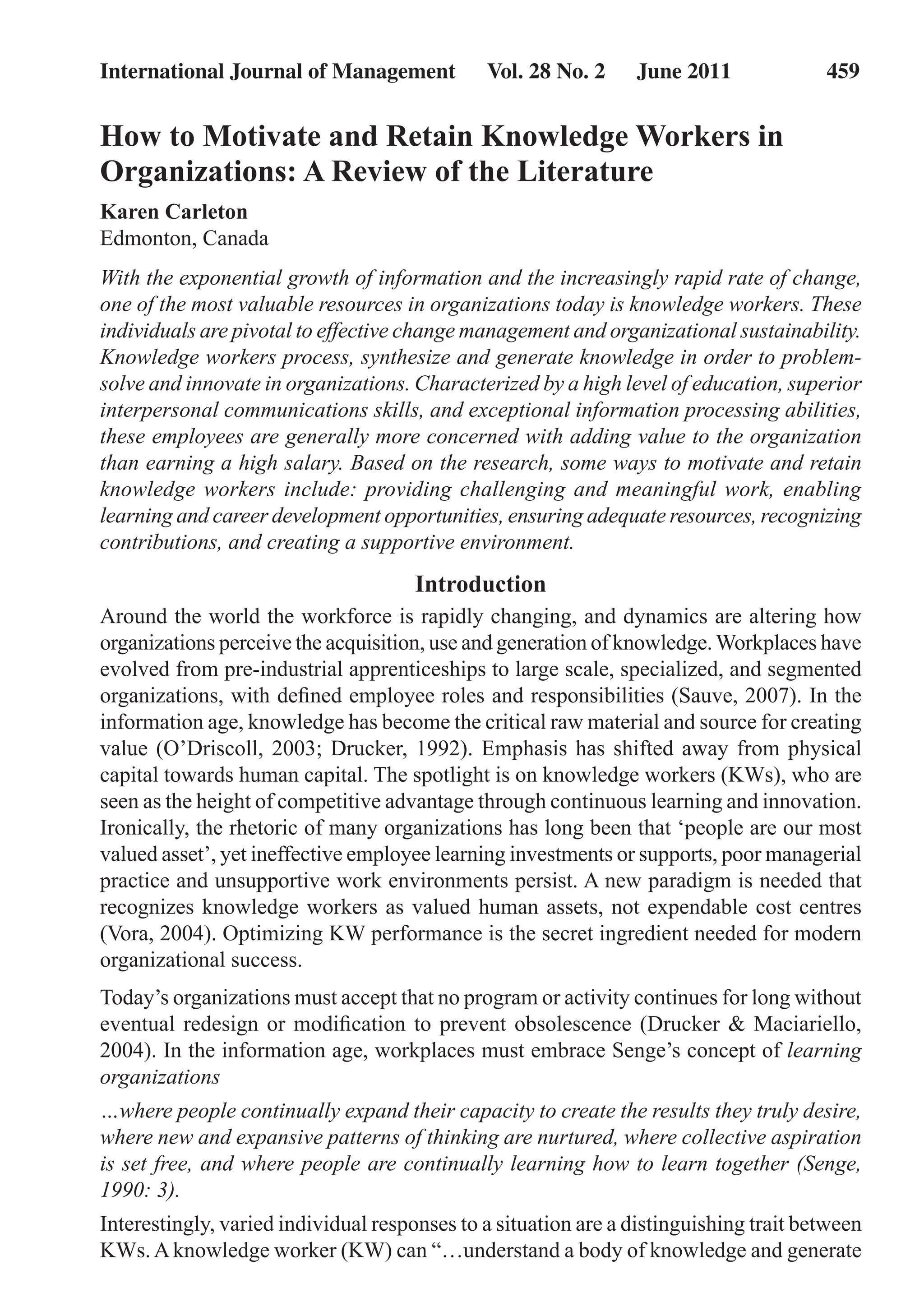 How to Motivate and Retain Knowledge Workers PDF