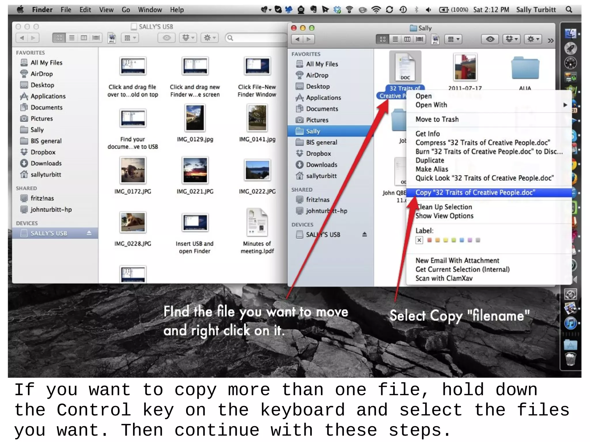 If you want to copy more than one file, hold down
the Control key on the keyboard and select the files
you want. Then continue with these steps.