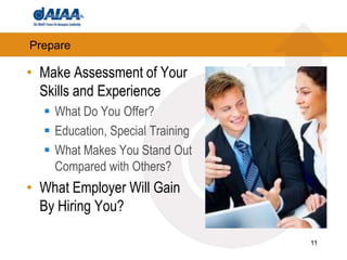 PrepareMake Assessment of Your Skills and ExperienceWhat Do You Offer?Education, Special Training What Makes You Stand Out Compared with Others?What Employer Will Gain By Hiring You?11