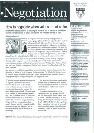 How to negotiate when vales are at stake