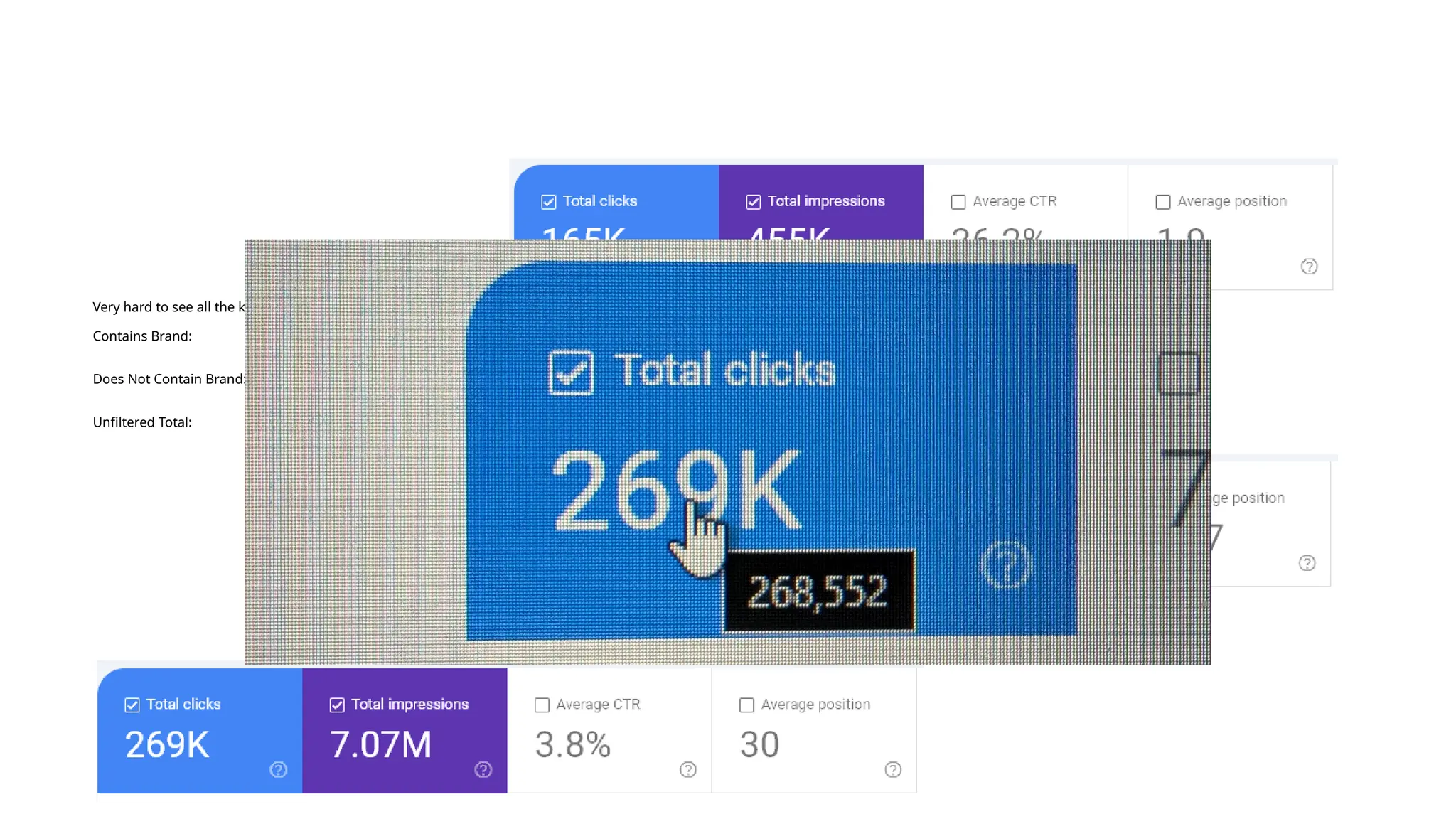 Very hard to see all the keywords
Contains Brand:
Does Not Contain Brand:
Unfiltered Total:
 
