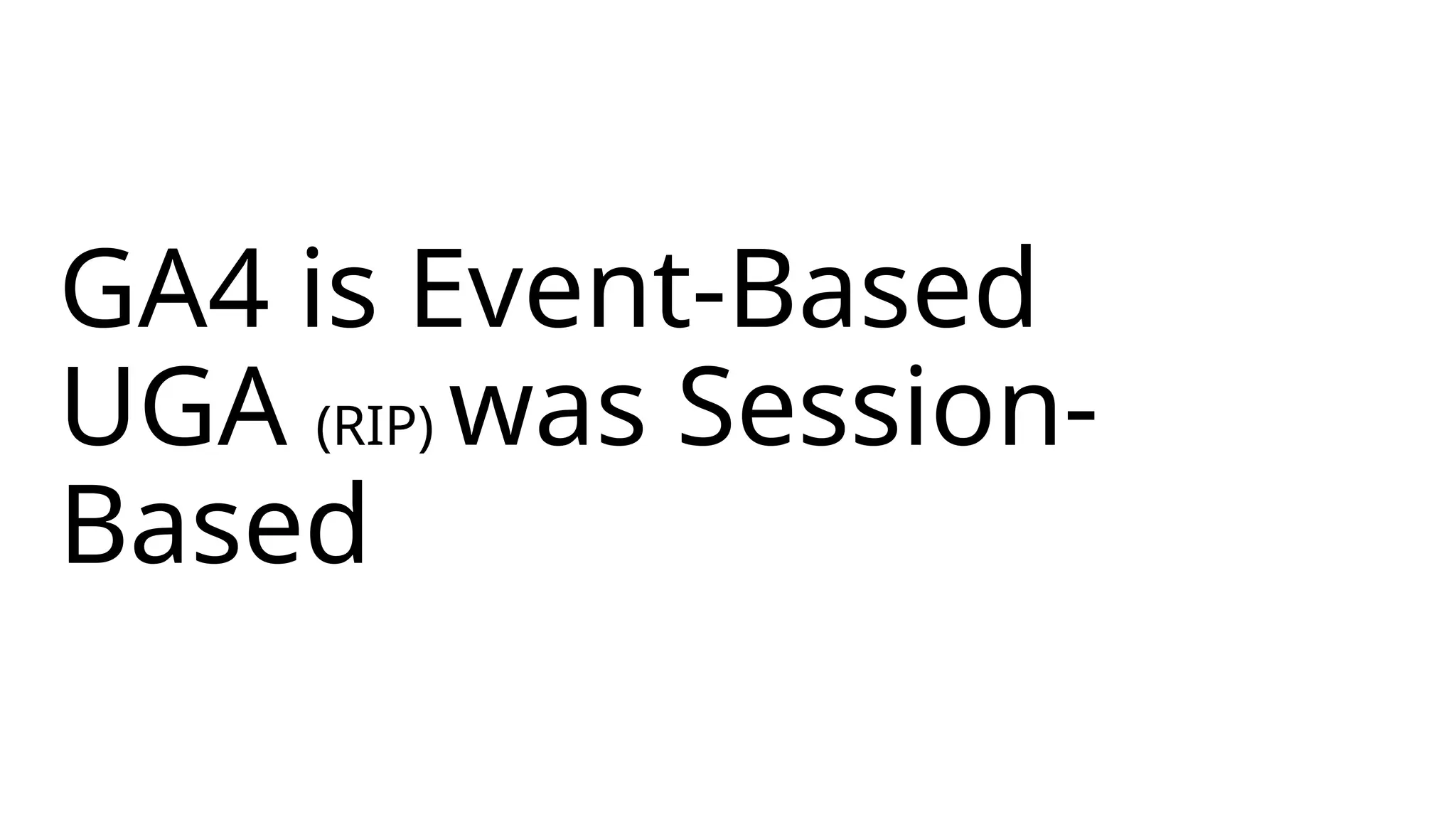 GA4 is Event-Based
UGA (RIP) was Session-
Based
 