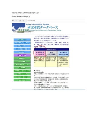 How to obtainX-RAIN datafromMLIT
Go to : www1.river.go.jp
 