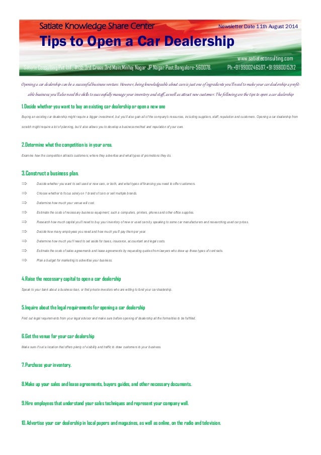 Car dealership business plan in india