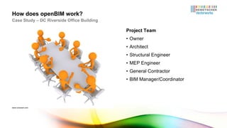 Project Team Owner Architect Structural Engineer MEP Engineer General Contractor BIM Manager/Coordinator How does openBIM work? Case Study – DC Riverside Office Building www.lumaxart.com 