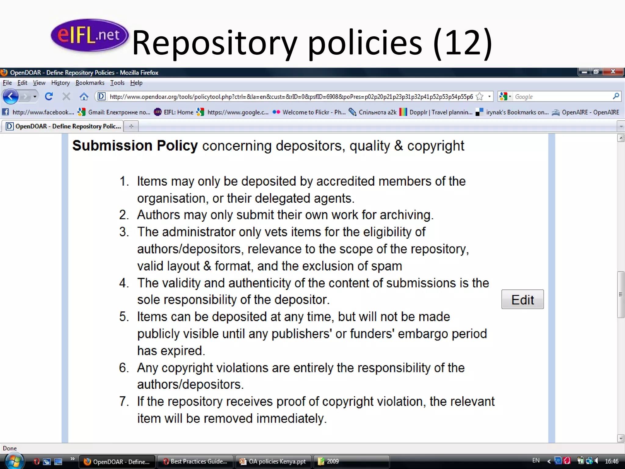 Repository policies (12)
 
