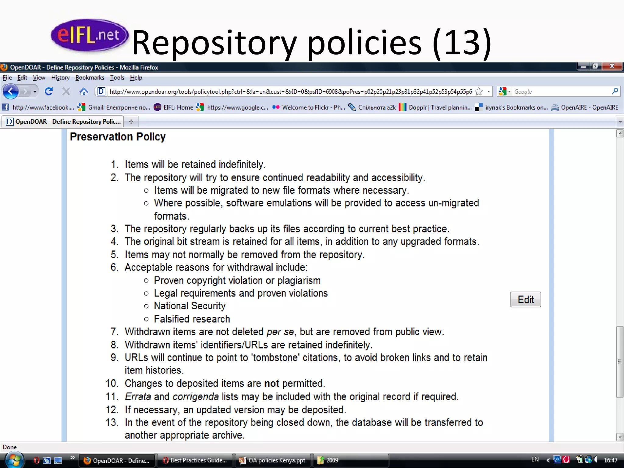 Repository policies (13)
 